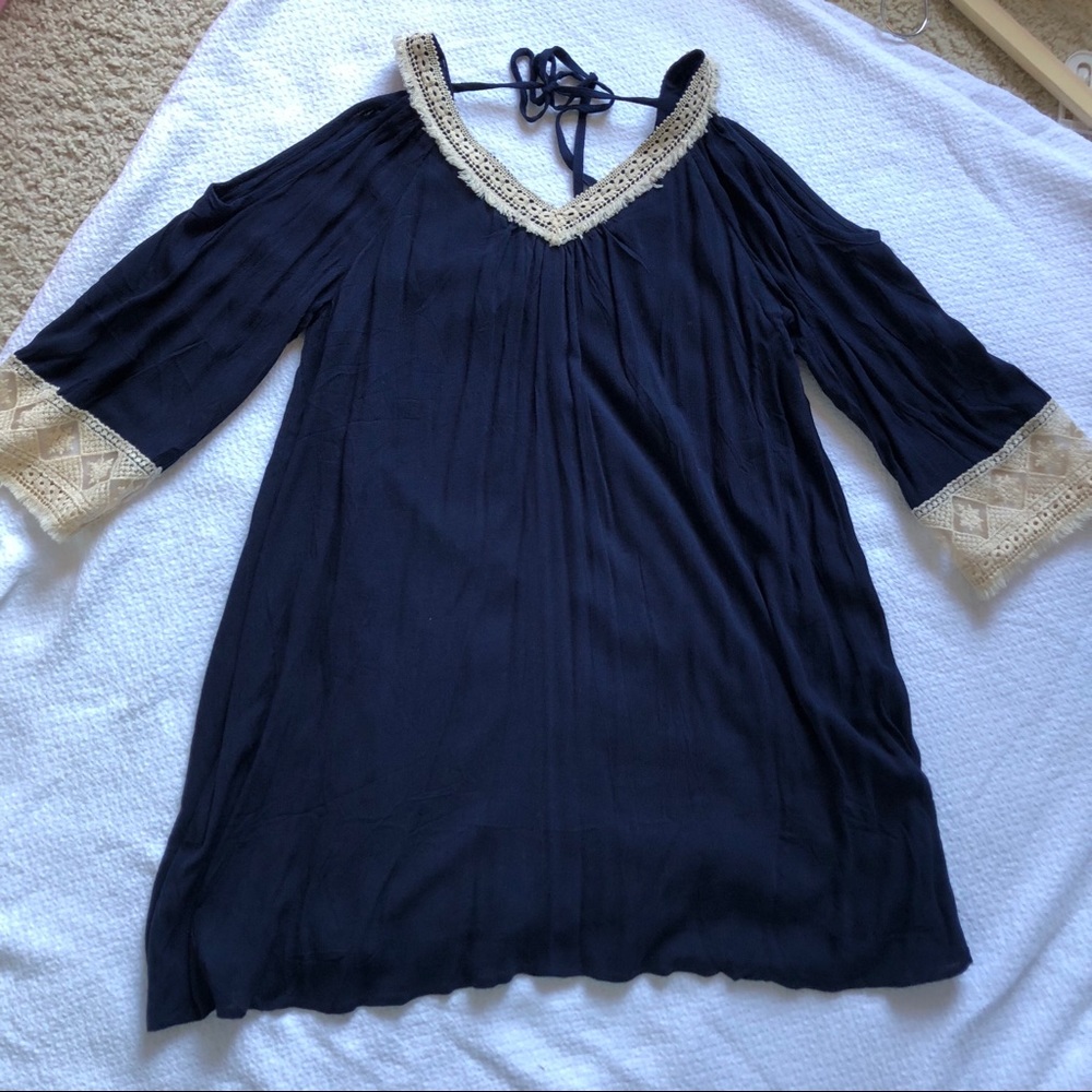 Infinity Raine Cold Shoulder Navy Boho Dress